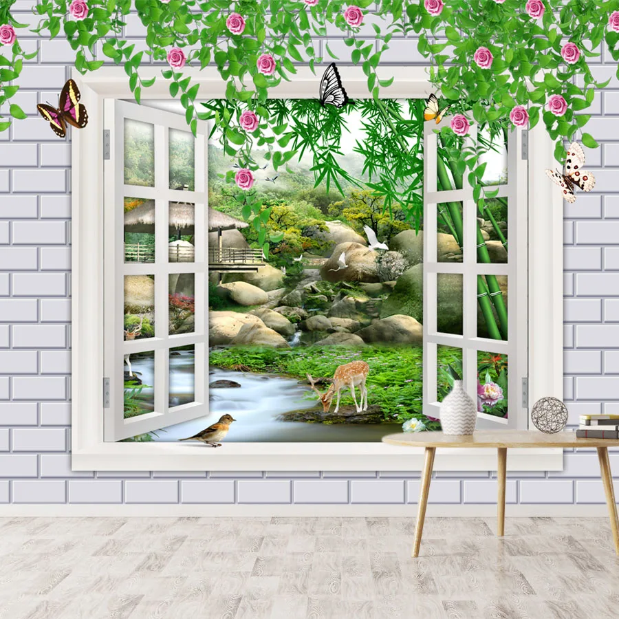 

Removable Peel and Stick Wallpapers Accept for Bedroom Walls Modern Floral Brick Window TV Contact Wall Papers Home Decor Panel