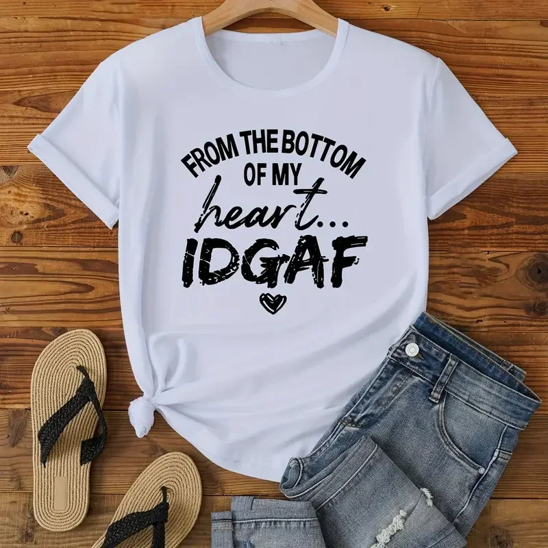 

Slogan Print Crew Neck Womens T-Shirt Casual Short Sleeve T-Shirt for Spring & Summer Women's Clothing Print Crew Neck T-shirt