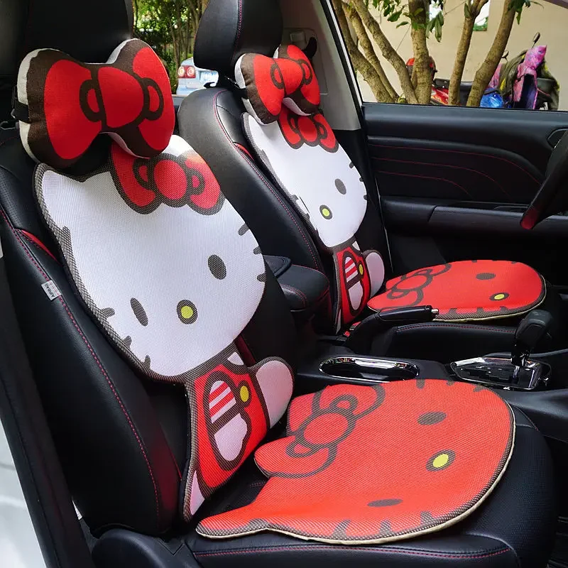 Sanrio Kawaii Hello Kitty Car Cushion Cartoon Ice Silk Cushion Four Seasons Universal Seat Cool Cushion Car Interior Auto Parts