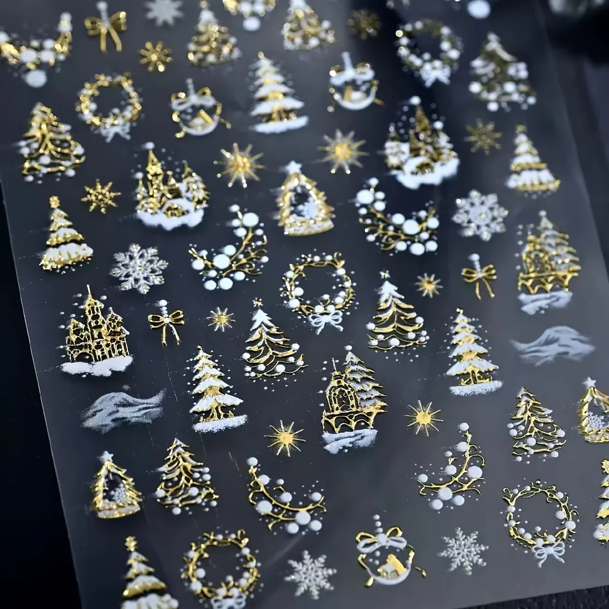 1 sheet 5D Christmas Relief Nail Stickers, Hot Stamping Snowflakes, Christmas Trees, Stars, Bows, Nails, DIY Decorative Stickers