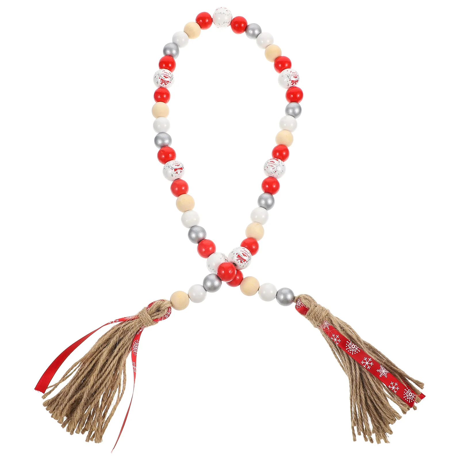

Christmas Wooden Bead String with Tassels Hand-Touched Craftsmanship for Wall Hanging Decor Fireplace Door Stairs Window Home