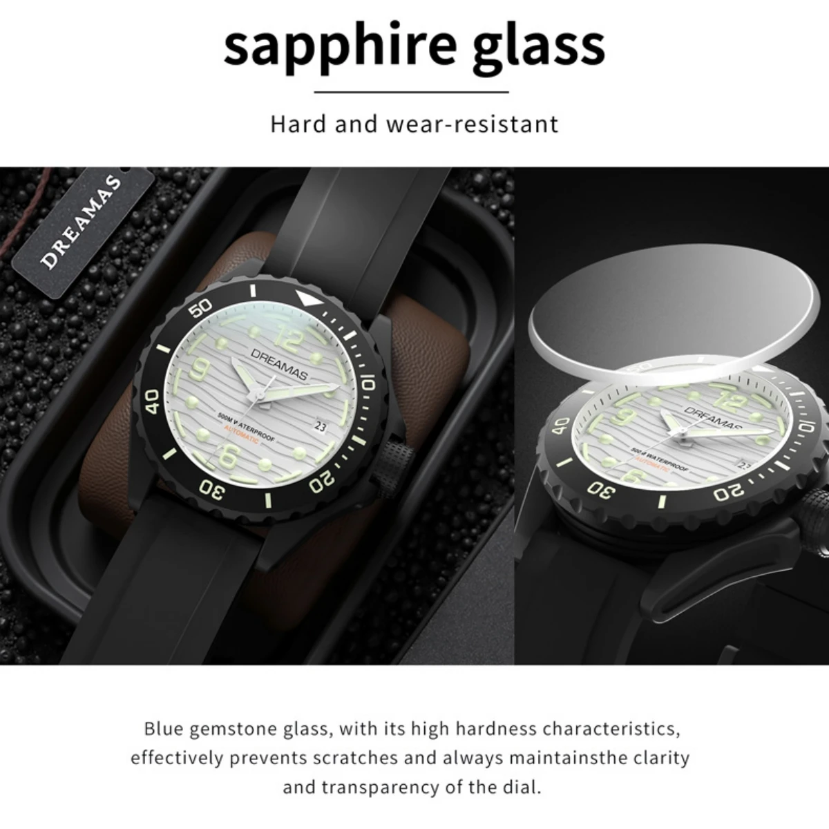 DREAMAS Men's business mechanical watch Diving Watch 500meters waterproof Japanese movement D0382G5