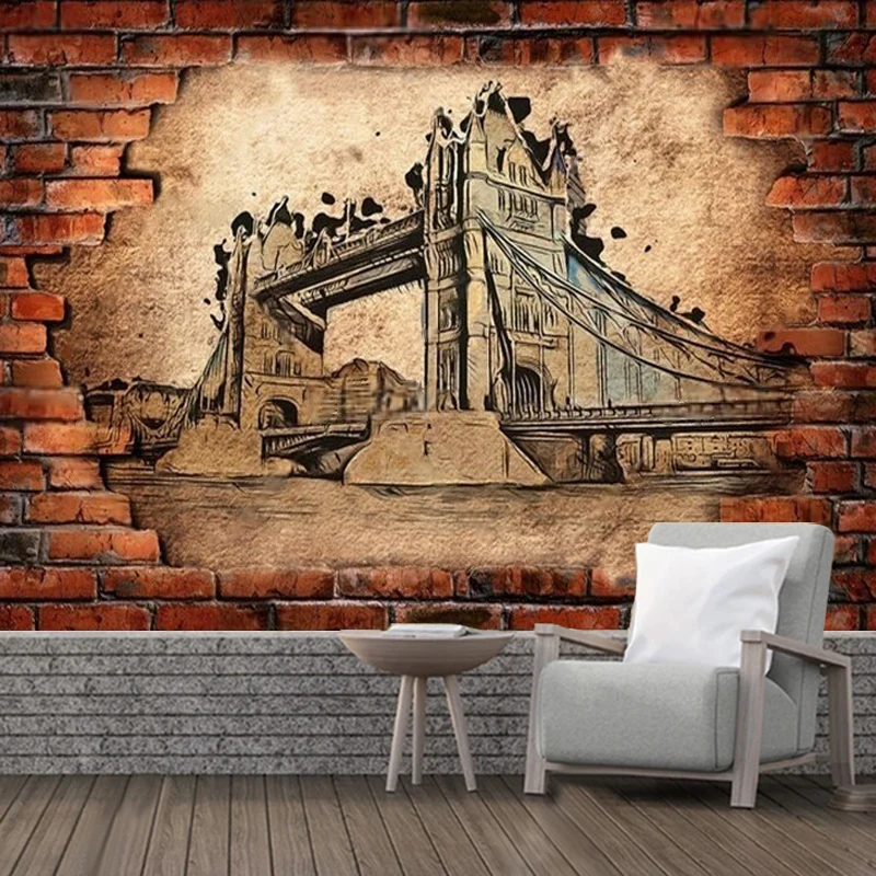 Simple Hand-Drawn Brick Wall Sketch Of Urban Night Scene Workwear Room Decoration Mural Colorful Wall Sticker Background Wall