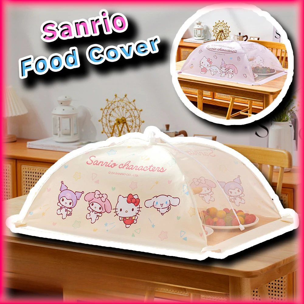 Kawaii Hello Kitty Portable Large Food Tents Sanrio Anime Cinnamoroll Kuromi My Melody Travel Collapsible Mesh Food Cover Net