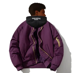 Men's Hooded Solid Jacket Yellow Zipper Fashion Baseball Jackets For Men Autumn Winter Women Purple Black Retro Streetwear #018