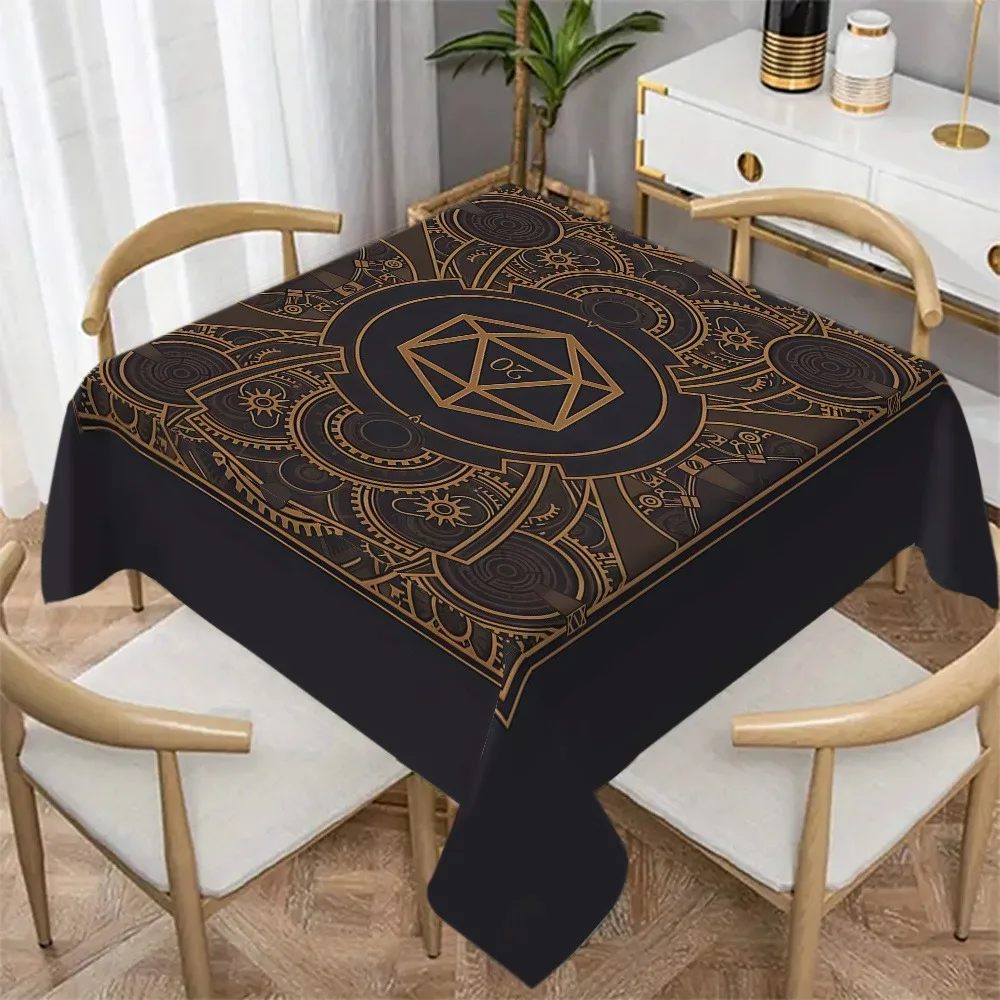 1pc Steam Punk Black and Gold Gear Pattern Tablecloth - Rectangular Design - Suitable for Living Roomzyc