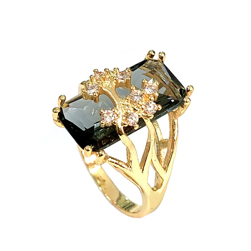 European and American personalized rectangular zirconia tree branch inlaid with branches for women\'s commuting ring