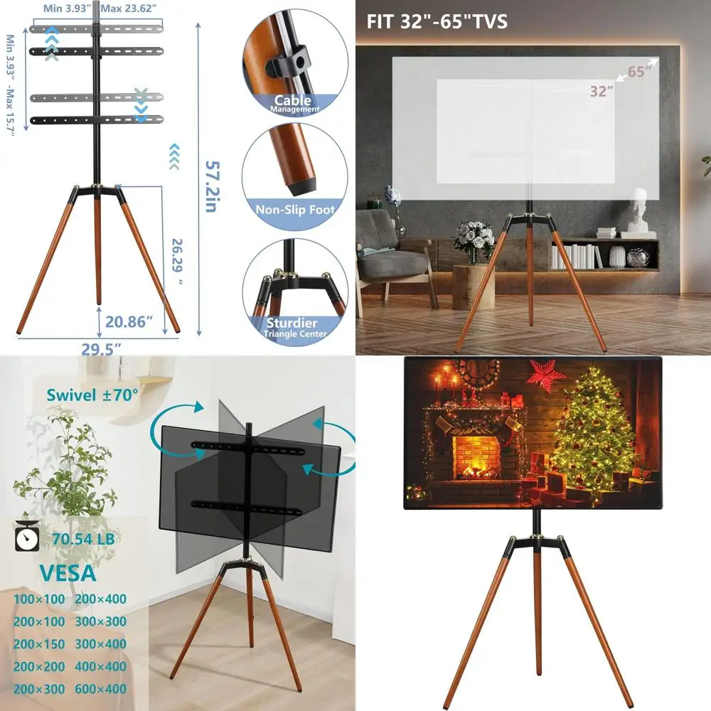 

Universal Tripod Easel TV Stand for 32-65 inch LED LCD Screen Flat Curved Screen, Height Adjustable Studio TV Display Stand with