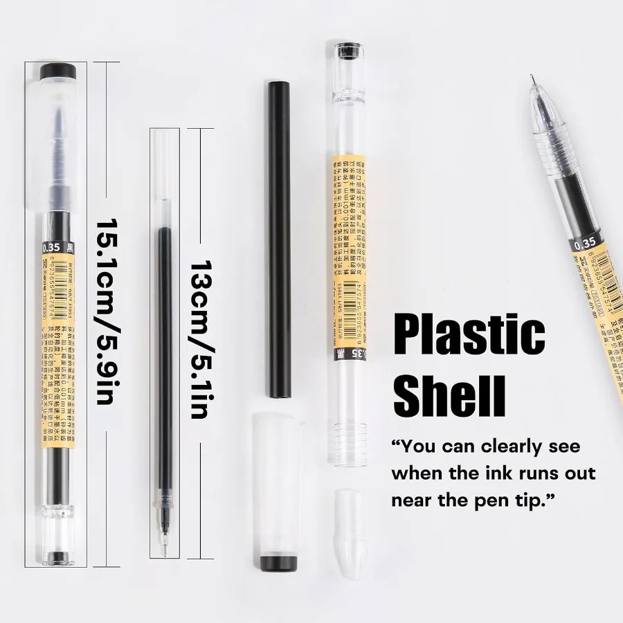 أقلام حبر جل سوداء 0.35 مللي متر طرف نقطة رفيع للغاية أقلام الكتابة السلسة أقلام الكرات الدوّارة النمط الياباني لا تلطخ قلم حبر جاف سريع الجفاف