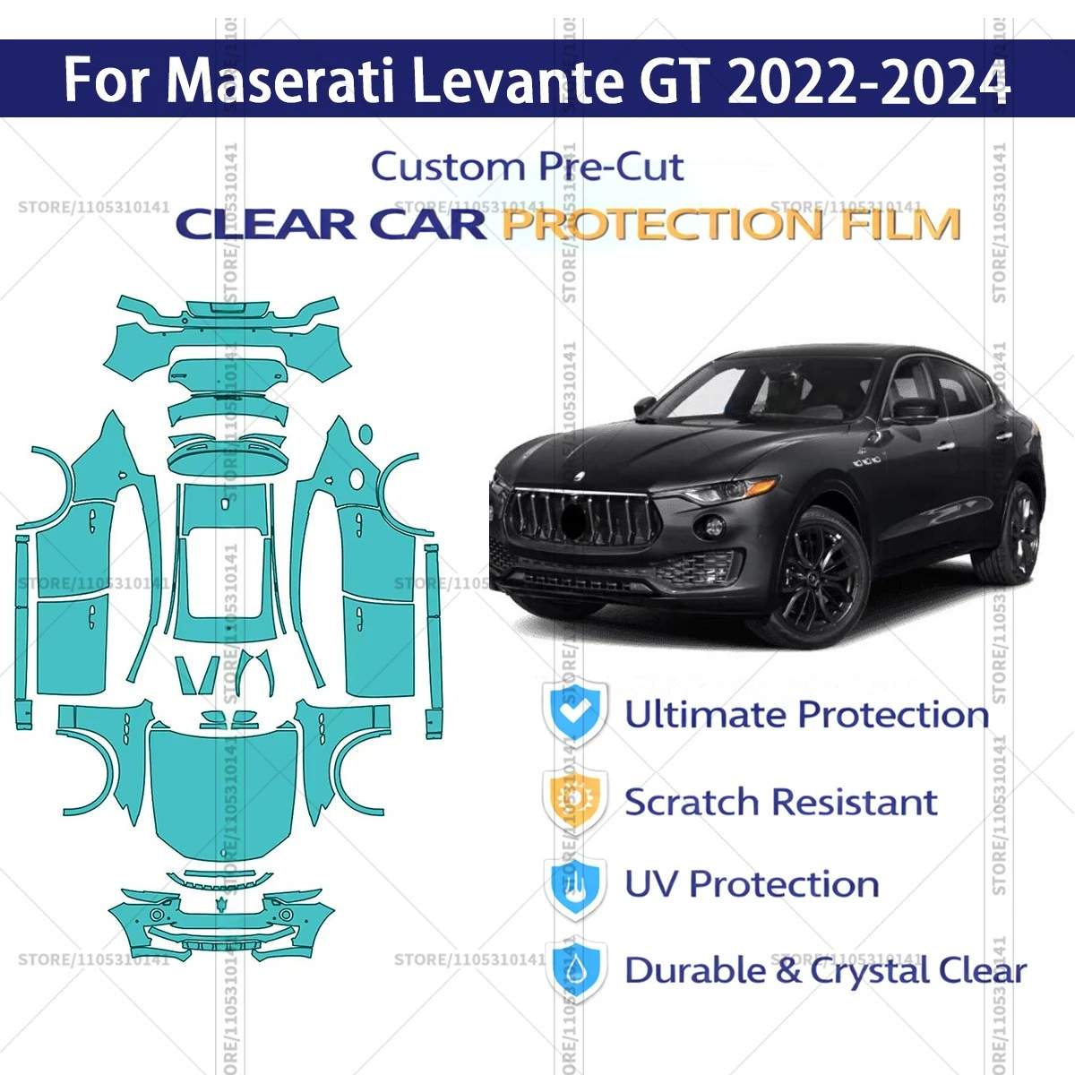 

Для Maserati Levante GT 2022-2024: Предварительно вырезанная прозрачная защитная пленка PPF для автомобиля, профессиональная автомобильная пленка PPF