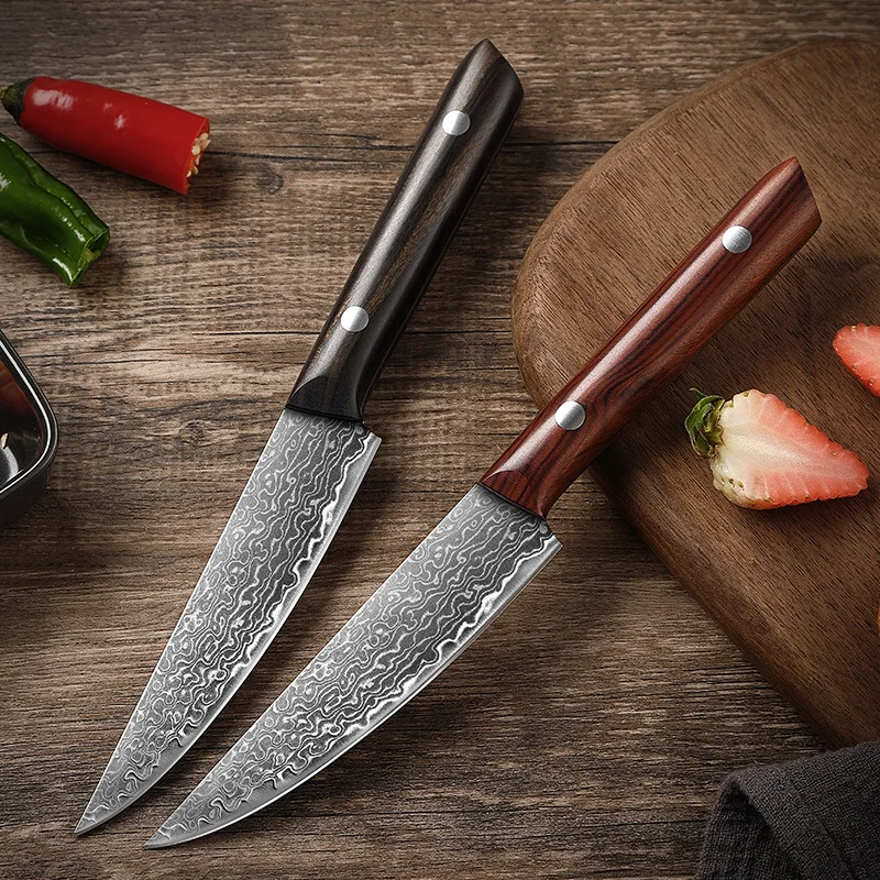 RHON 5inch Utility Knife 67Layer Damascus Steel Sharp Blade Household Fruit Paring Peeler Petty Carving Vegetable Steak Knives