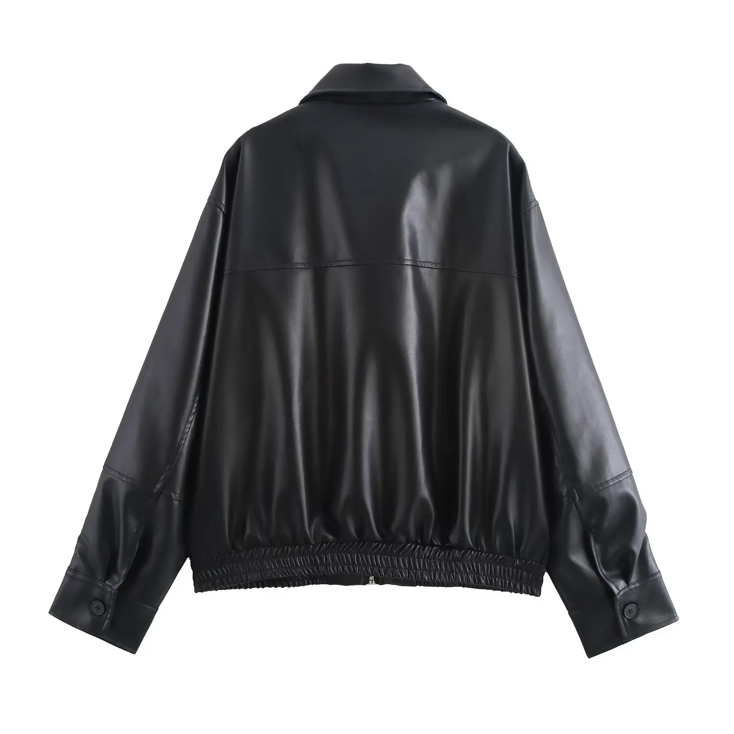 Chaqueta de cuero Vintage con cremallera y cuello negro para mujer, abrigo acolchado de manga larga con bolsillo, ropa de calle de oficina para ir al trabajo