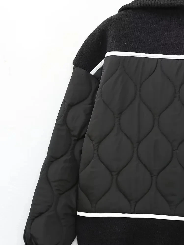 Parkas Womens Korean Fall Corduroy Fleece-Lined Double-Layer Patchwork Lining Stand-Collar Plaid Buttonless Lace-Up Pleated Midi