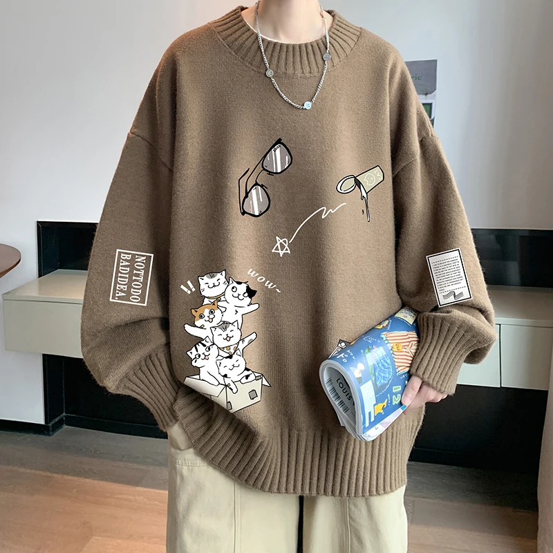 

Men's f High Collar Knitwear Spring Autumn Sle Inner Wear Loose Knitted Sweater Teenage Trendy Woolen Top Casual Faion