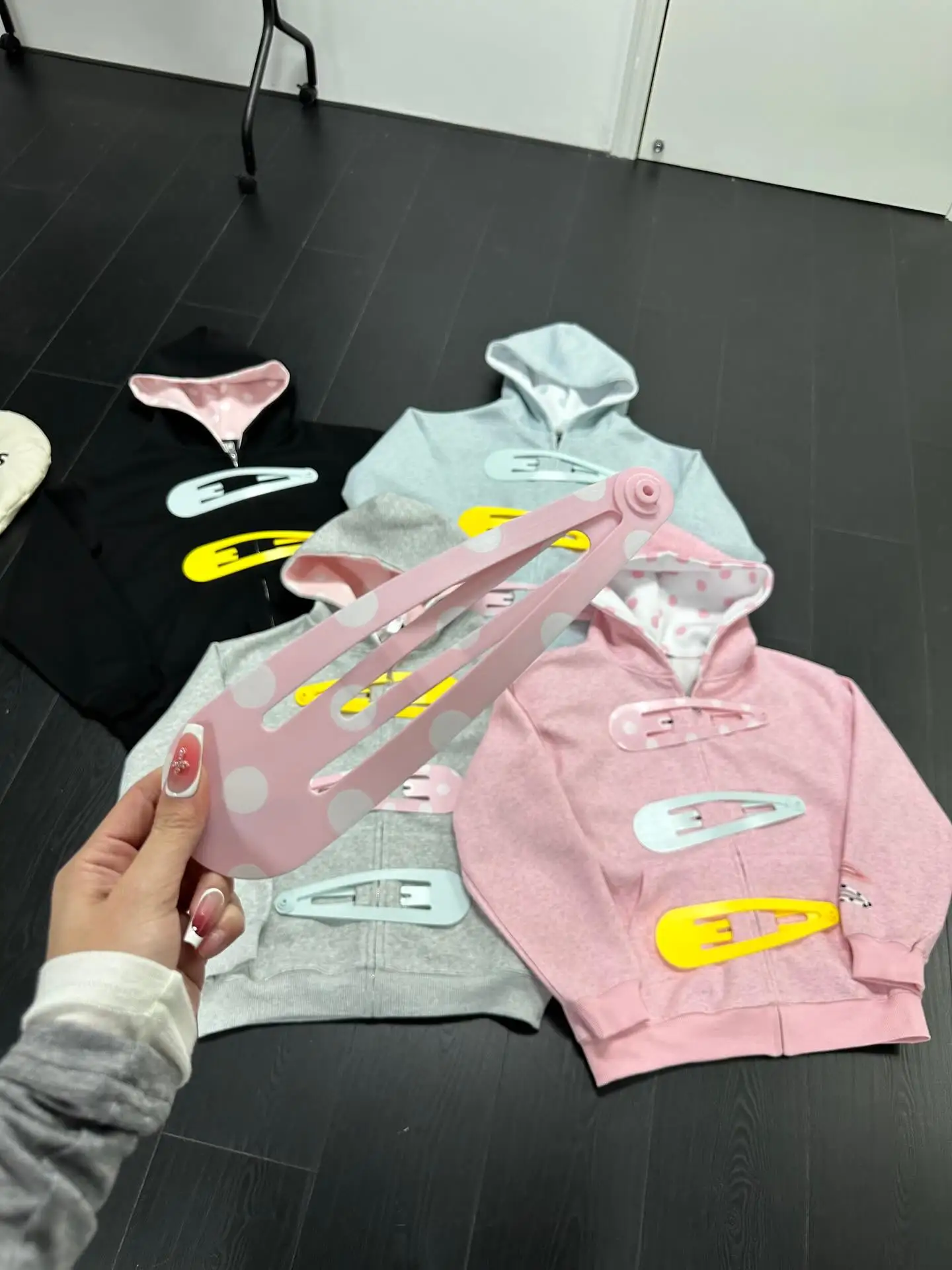 Hot Sell Fun Detachable Hairpin Sweatshirt Sweet Zipper Jacket Polka Dot Splicing Hooded Sweatshirt Punk Sweatshirts Jacket