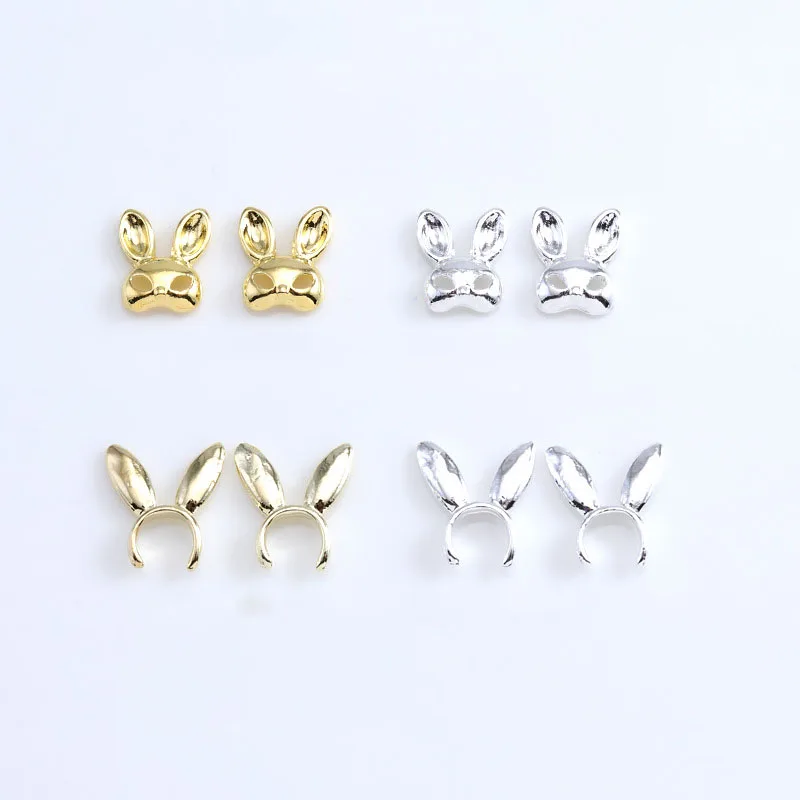 10Pcs หน้ากากกระต่ายหูเล็บ Charms Gold Silver Alloy เล็บโลหะตกแต่ง Rivet เครื่องประดับ3D อุปกรณ์แต่งเล็บ