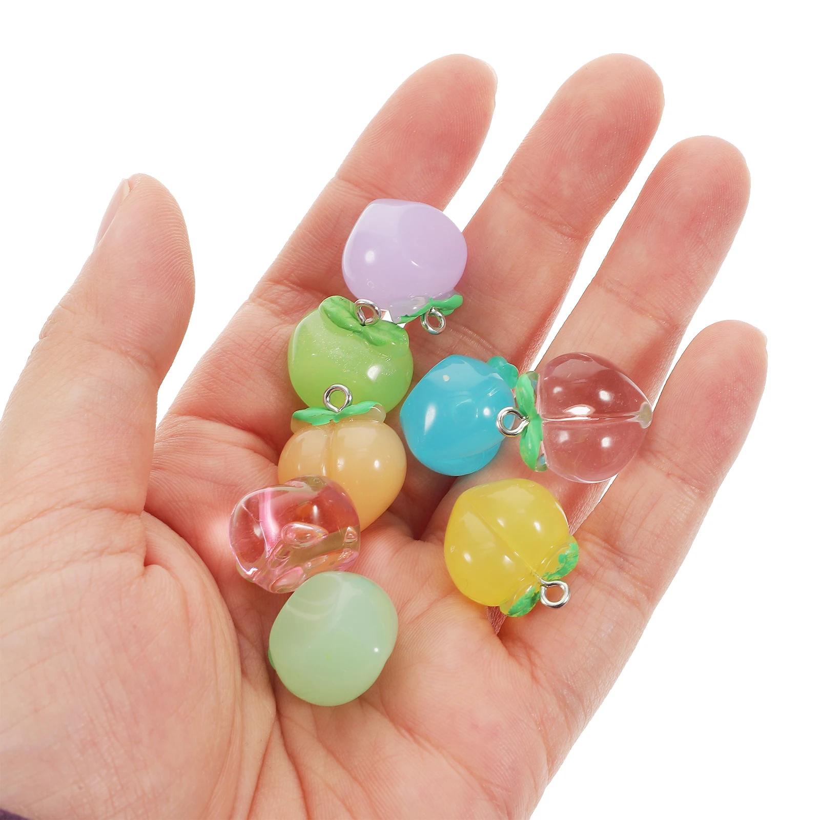 20 pçs doce cor pingente ornamento reutilizável encantos pêssegos diy colar pequena resina em massa misturada tamanho pequeno