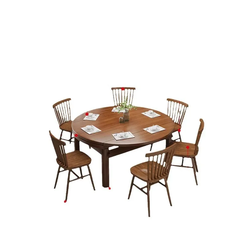 

All solid wood round table meal combination household small apartment foldable