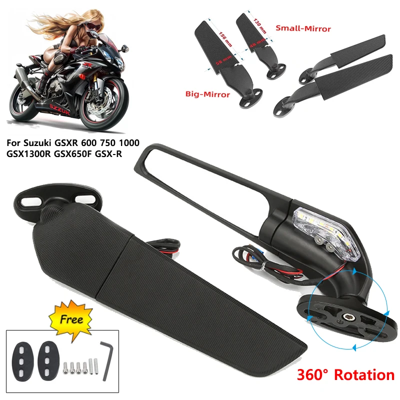 

For Suzuki GSXR 600 750 1000 GSX1300R GSX650F GSX-R Motorcycle Mirror Modified Wind Wing Adjustable Rotating Rearview Mirror
