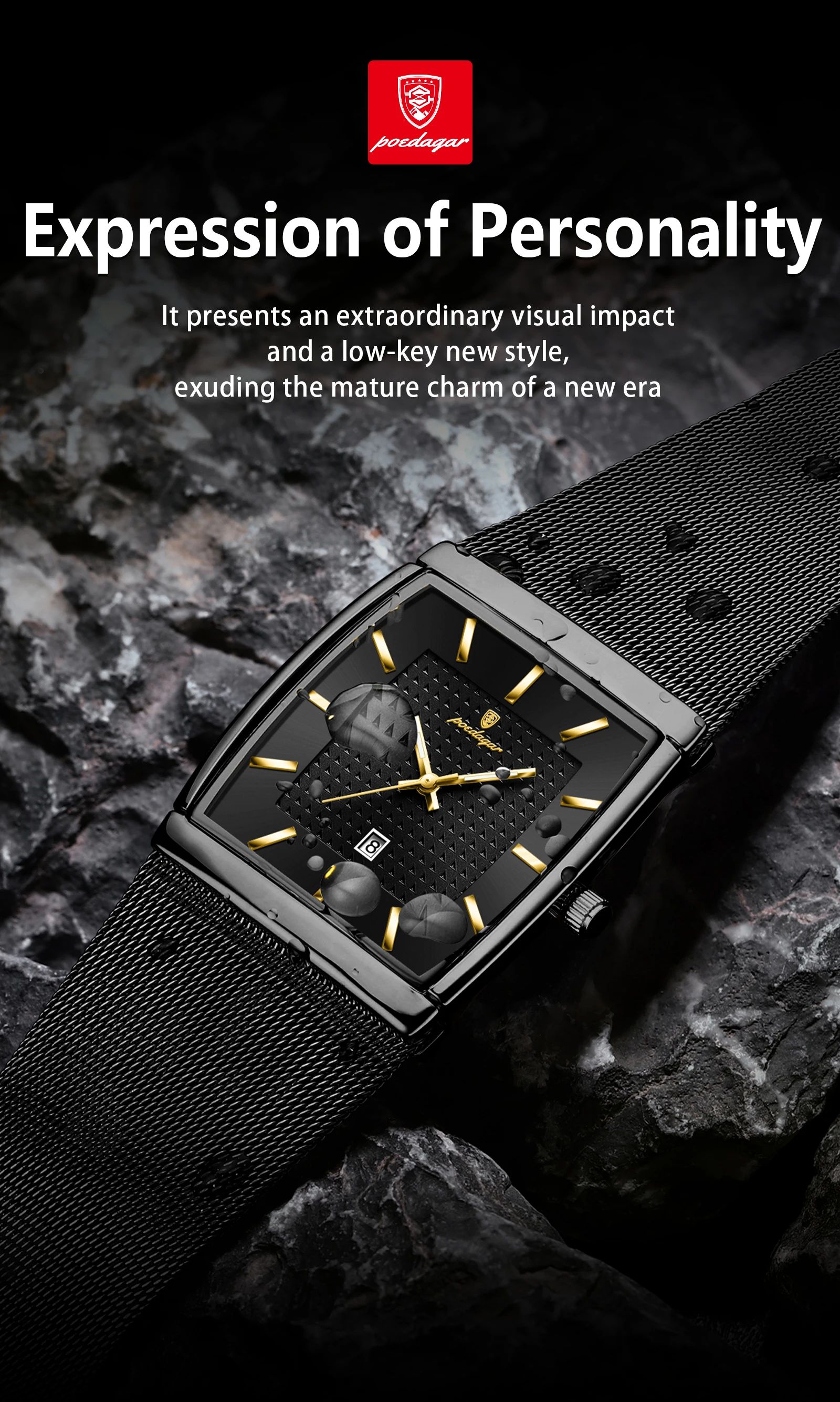 POEDAGAR Top Luxus Männer Armbanduhr Wasserdicht Leucht Edelstahl Mesh Datum Mann Uhr Mode-Business Quarz herren Uhren – Detail 4