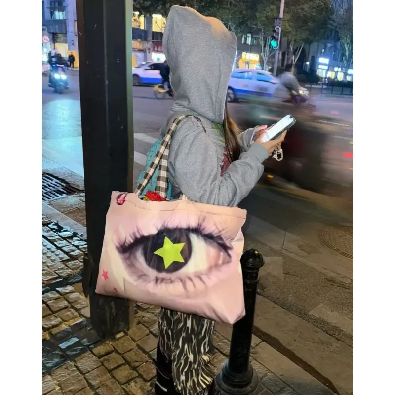 Spring Summer Y2K Aesthetic Handbag Large Capacity Eye Print Women Shoulder Bag Street Trend Daily Commute Accessory