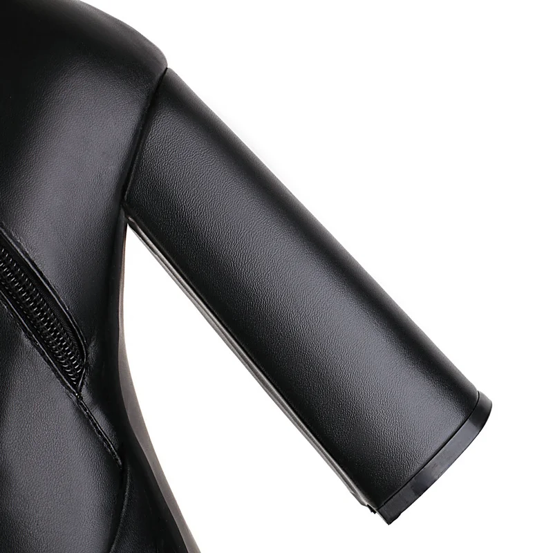 2022 Women Knee High Boots Platform Thick High Heel Ladies Calf Boots PU Leather Square Toe Zipper Women's Boots Black White