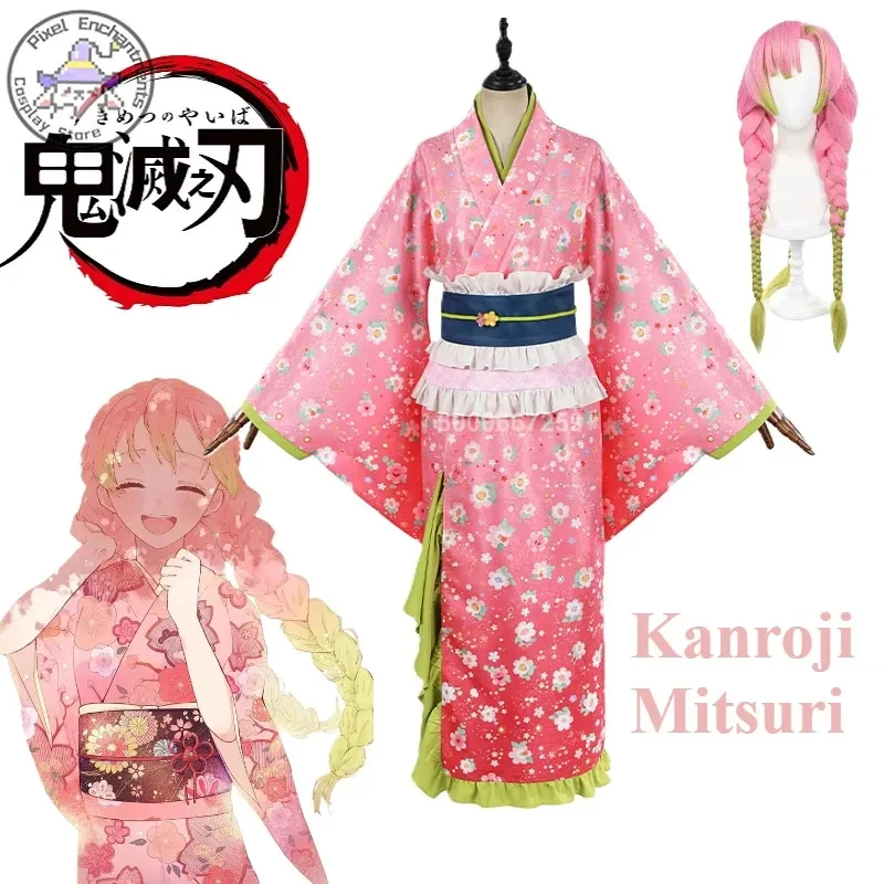 ADFF15DY2025Kanroji Mitsuri Cosplay Anime Costume Women Pink Kimono Dress Outfits Halloween Carnival Party Disguise S【【【 view 3