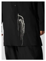 Tassel Embroidery Unisex Shirt Oversized Yamamoto-Style Homme Black Shirt Owens Tops For Man Black Shirts And Blouses