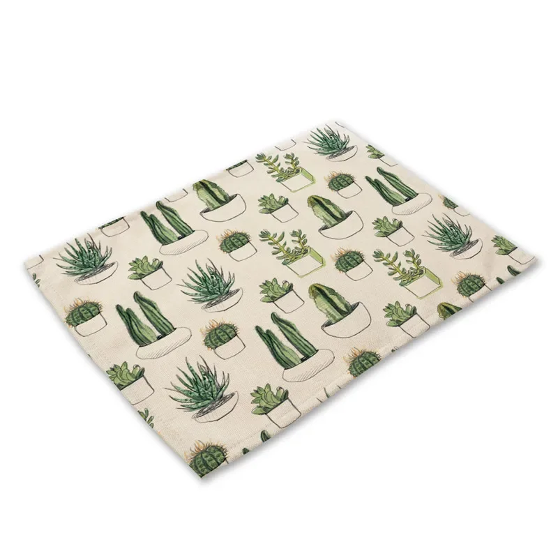 Cactus Pattern Placemat Dining Table Mat Linen Drink Coaster Bowl Cup Mats Kitchen Pads 45*32cm Home Decor