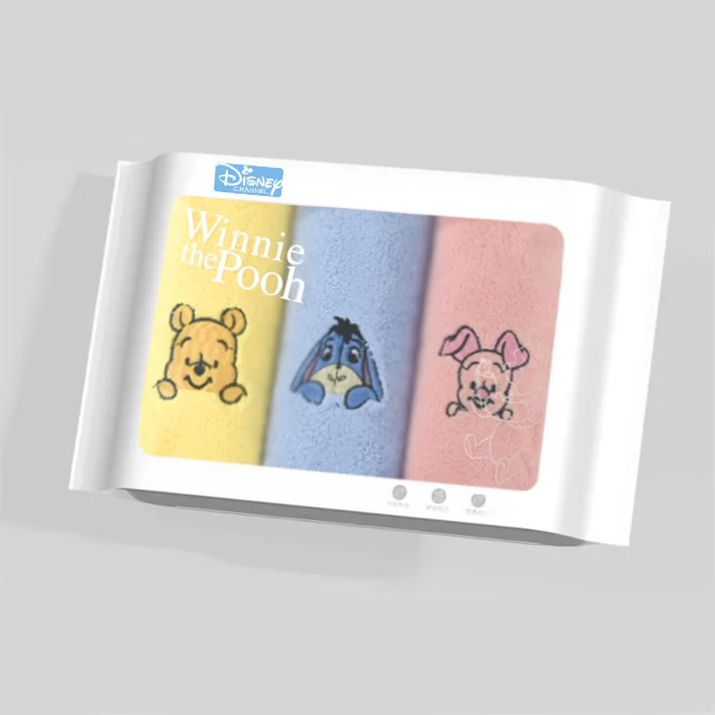 Disney Towel Cartoon Pooh Bear Piglet Boy Girl Kids Baby Anime Bathroom Soft Water-Absorbing Quick Drying Face Towel 3Pack