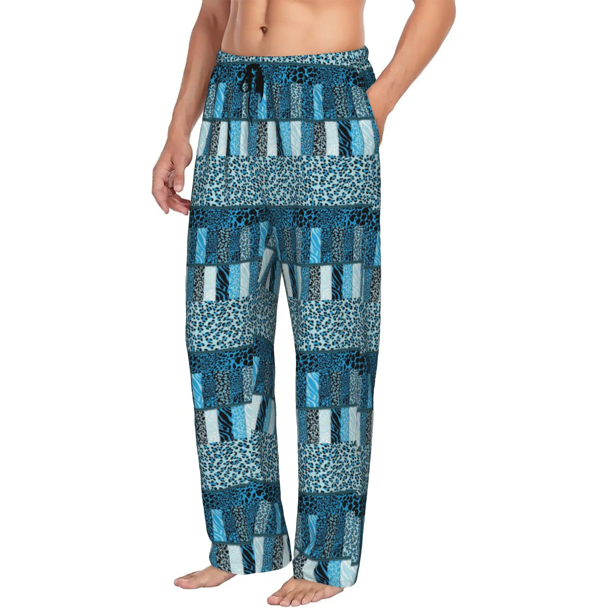 Custom Leopard Print Colorful Pajama Pants Sleepwear for Men Elastic Waistband  Sleep Lounge Bottoms with Pockets