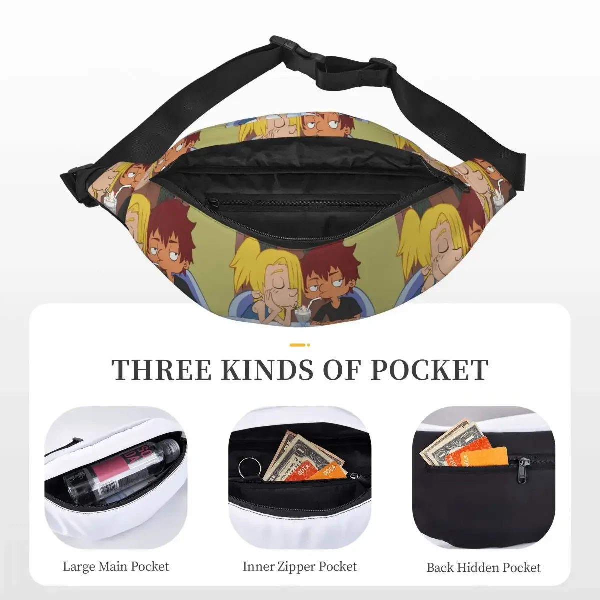 Hey Arnold-riñonera de Anime animado Helga Pataki para hombre y mujer, riñonera cruzada a la moda, bolso de cintura para teléfono, bolsa de dinero para ciclismo