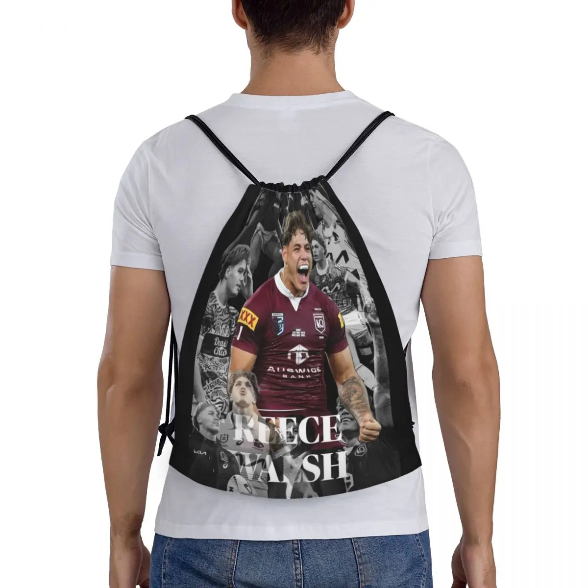 

Reece Walsh Nrl Hot Collage Photos Backpacks Casual Drawstring Bundle Pocket Sports Bag Book Bags for Travel School
