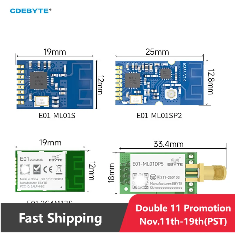 

Беспроводной модуль CDEBYTE E01-ML01DP5 2,4 ГГц nRF24L01P IoT RF модуль Nordic nRF24L01 PA LNA 20 дБм 100 мВт 2,4g трансивер