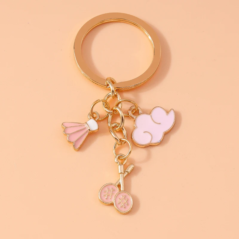 Cute Enamel Badminton Racket Keychain Cloud Key Ring Pendant for Women Girls Handbag Decor Jewelry Gifts