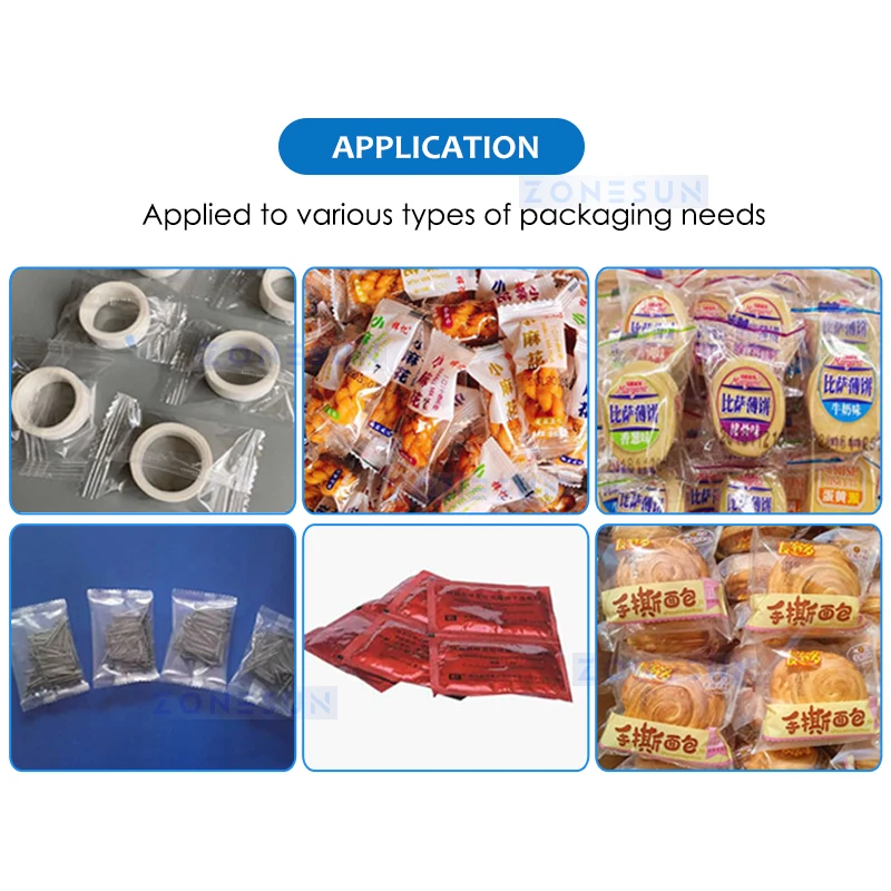 ZONESUN Horizontal Bagging Machine Full Automatic Bread Cake Snack Food Unscrambling Film Bag Sealing Packaging ZS-HYS350U