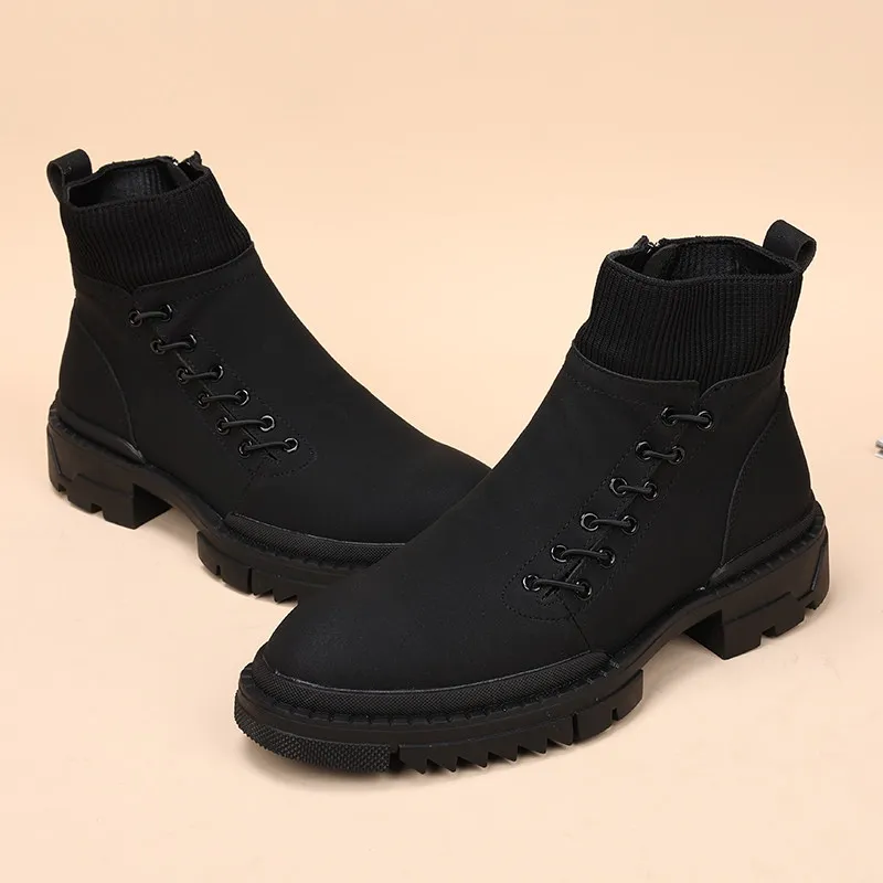 mens fashion party banquet cowboy boots natural leather shoes platform warm cotton winter snow boot ankle botas masculina zapato