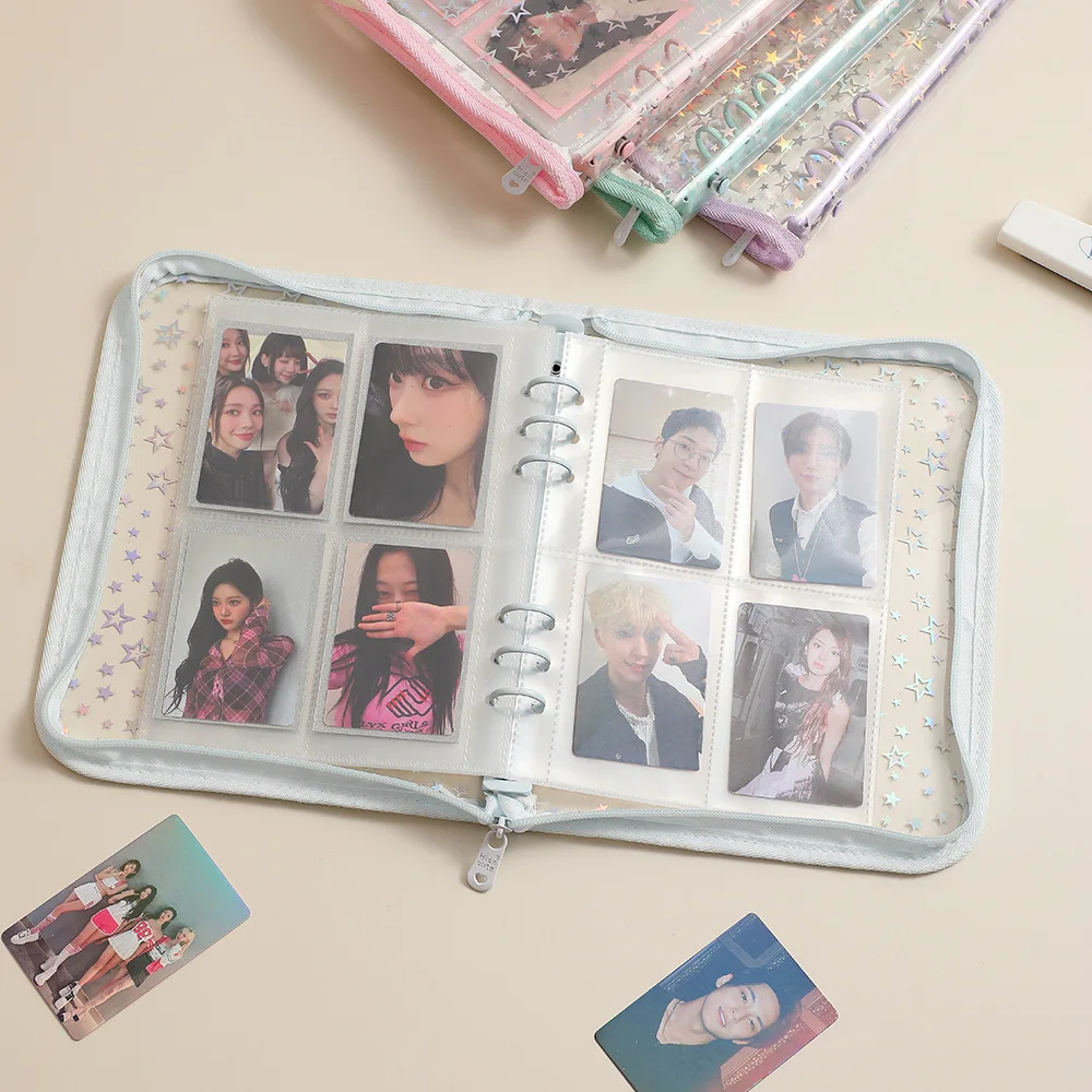 A5 Laser Star Zipper Binder Photo Card Collection Book Postcard Organizer Diary Notebook School Stationery