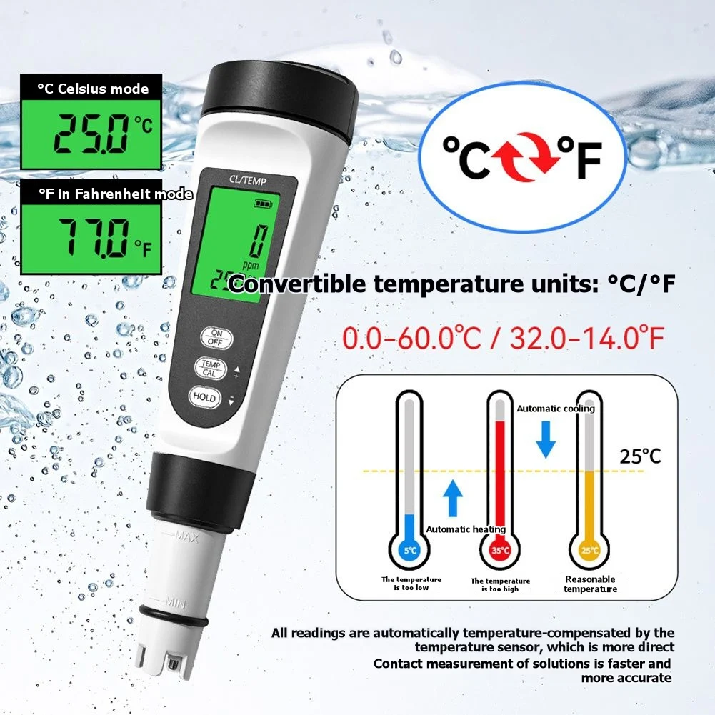 

Residual Chlorine CL2 Tester Pen Digital ABKY Multifunction Water Quality Meter Pool Aquarium Drinking Water