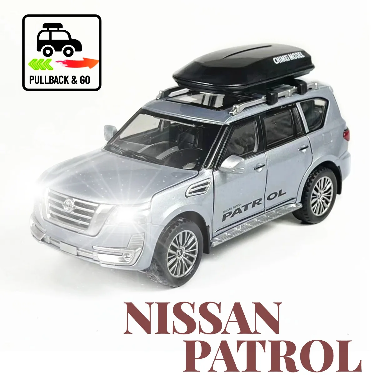 

Nissan Patrol Scale 1:32 Pullback Car Toy with Lights Engine Sound, Lamborghini Metal Diecast Car Model Gift Kid Boy Toy