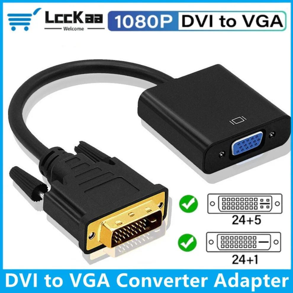 Full HD 1080P DVI-D DVI To VGA Adapter Video Cable Converter DVI 24+1 25Pin to VGA 15Pin Converter Cable for PC Computer Monitor