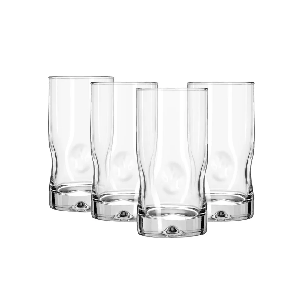 Elegant Glass Drinking Cups Set of 4 Highball Glasses 16.7 Ounce Each for Cocktails Iced Coffee Juice and Smoothies Premium Quality Thick Crystal Clear Lead-Free Glassware with Sturdy Base Perfect for Home Bar Restaurant