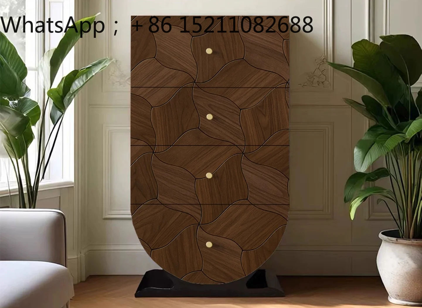 LLY retro solid wood four-chest cabinet medieval painted entrance dining side cabinet B & B living room hotel geometric locker