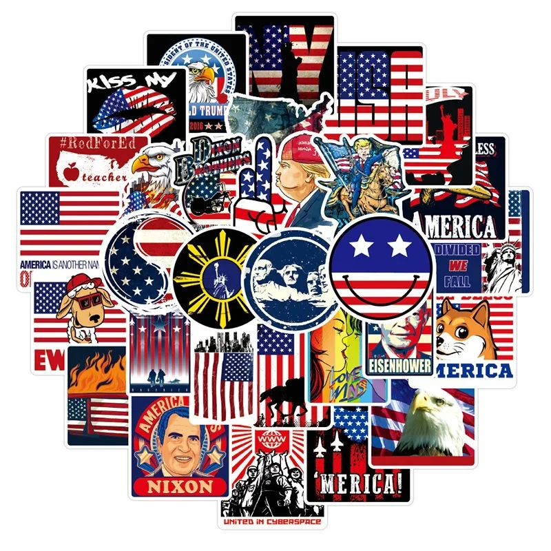 1Set =100PCS U.S. President Flag Doodle Sticker Trolley Case Laptop Refrigerator Scooter Motorcycle Personality Sticker