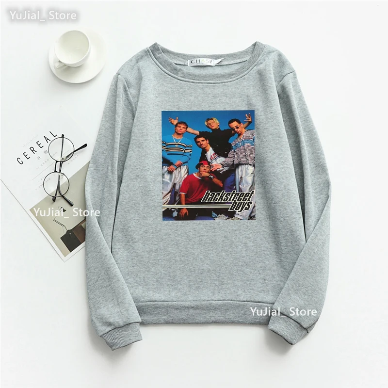 Newest Backstreet Boys Graphic Print Gray Sweatshirt Girls Harajuku Kawaii Clothes Vintage Hoodies Women Long-Sleeved Jumper