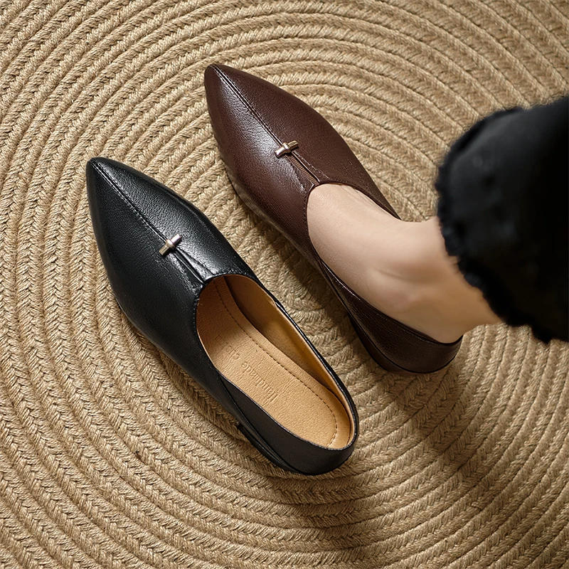 2026 new spring summer women pumps natural leather plus size 22-25.5cm sheepskin+pigskin pointed toe thick heel women shoes