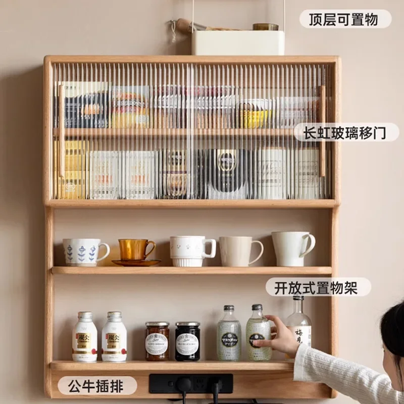 Solid wood suspension cabinet wall-mounted dining side cabinet, dining table integrated household storage