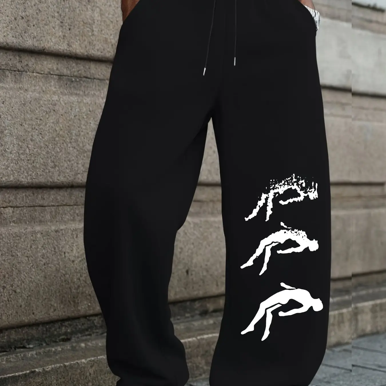

Original "Falling Man" Pattern Printed Drawstring Belt Sports Pants for Men, Casual and Comfortable Versatile Sports Pants