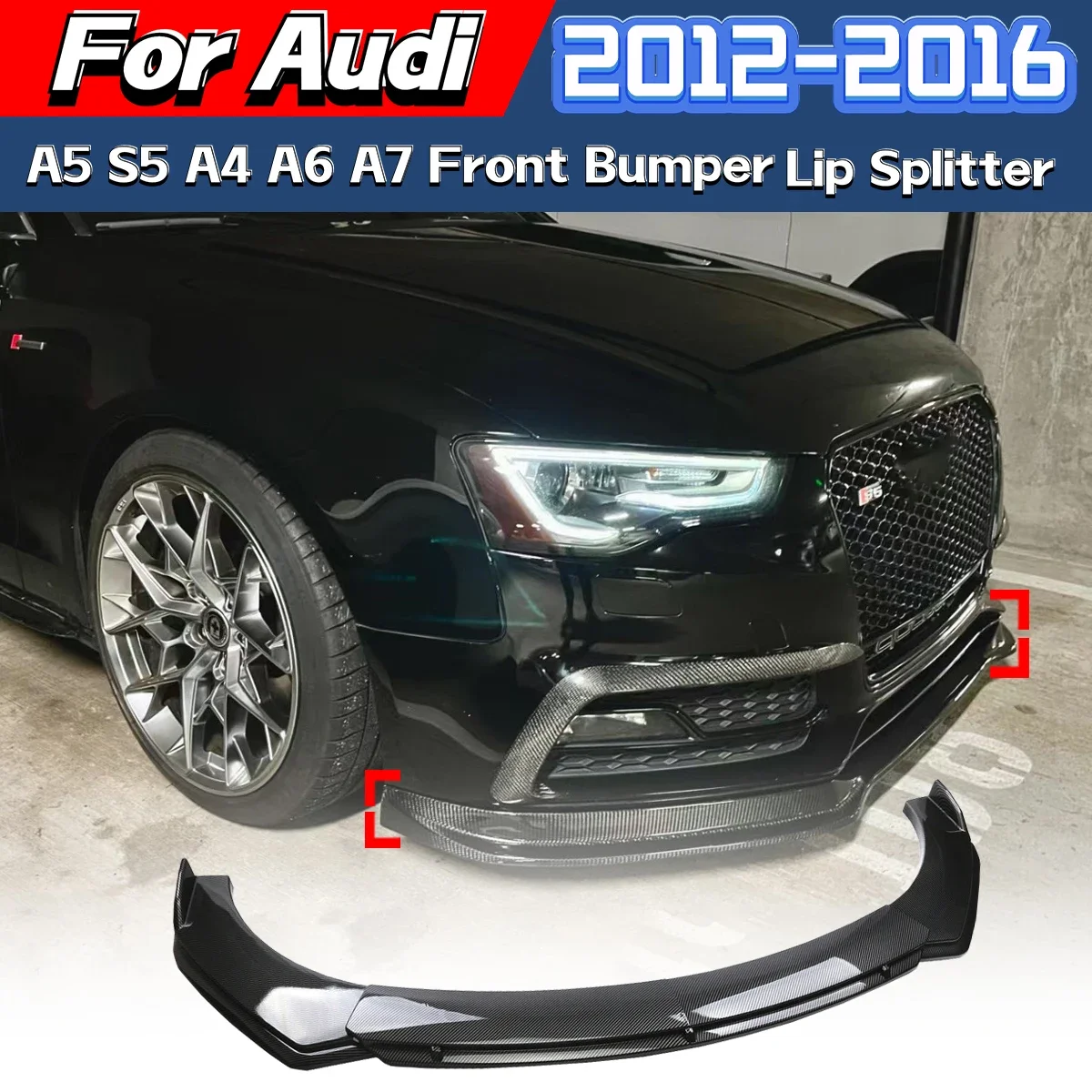 For Audi A5 S5 A4 A6 A7 2012 2013 2014 2015 2016 Front Bumper Splitter Lip Front Bumper Spoiler Diffuser Body Modification Kit