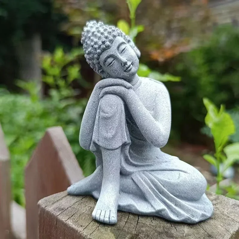 Green Sand Stone Tathagata Buddha Figure Statue Home Living Room Office Decorations Fish Tank Aquarium Potted Plant Ornaments